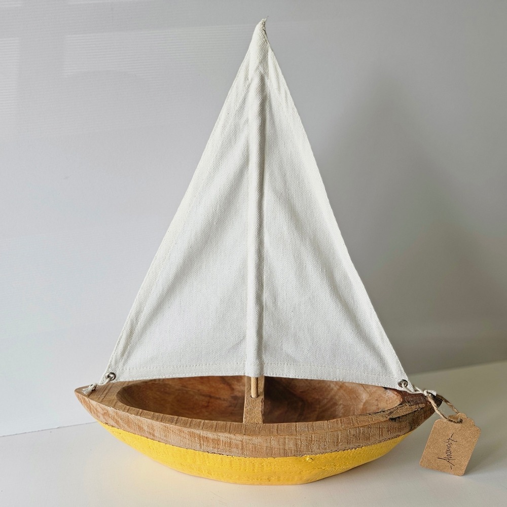 Carved Wooden Sailboat Home Decor Nautical Maritime